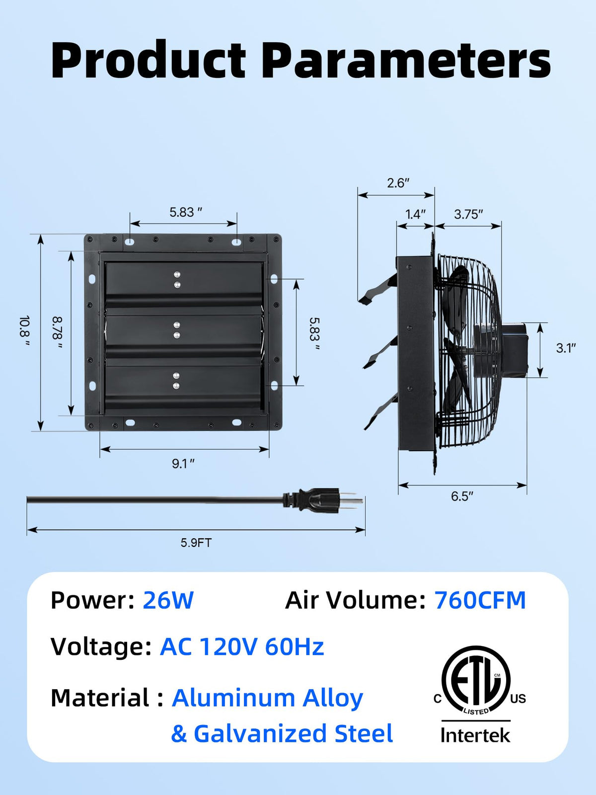 Windigaga 8-Inch Exhaust Fan quiet operation at 40 dB.