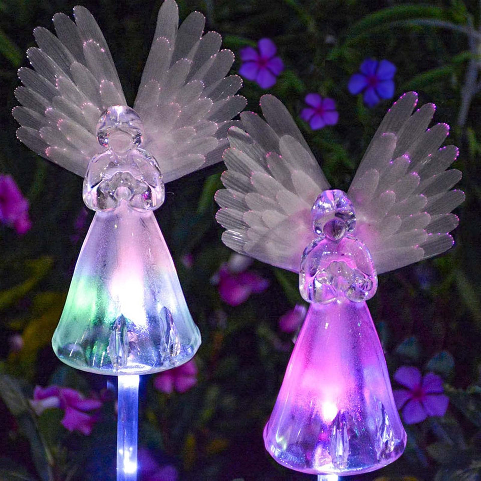 Windpnn angel solar light for cemetery with color-changing glow.