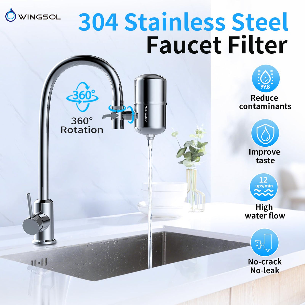 WINGSOL high-flow 0.5 GPM delivers steady water with no wait