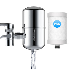 WINGSOL stainless steel water filter attached to kitchen faucet for purified water