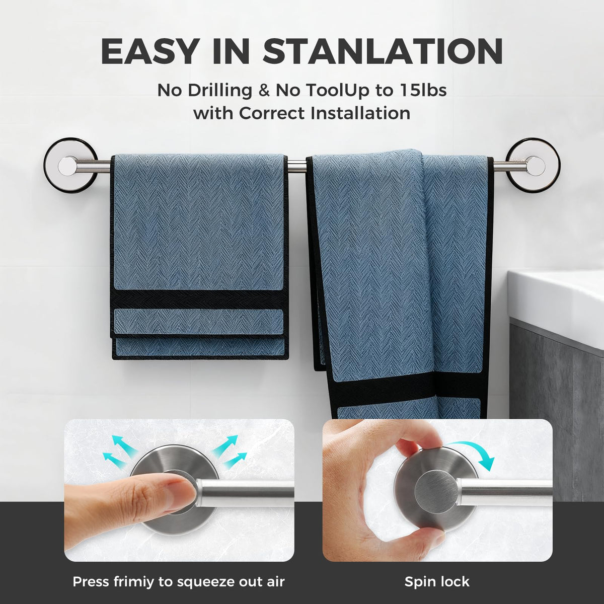 WingWider brushed-silver stainless-steel towel bar adds durable, rust-resistant style.