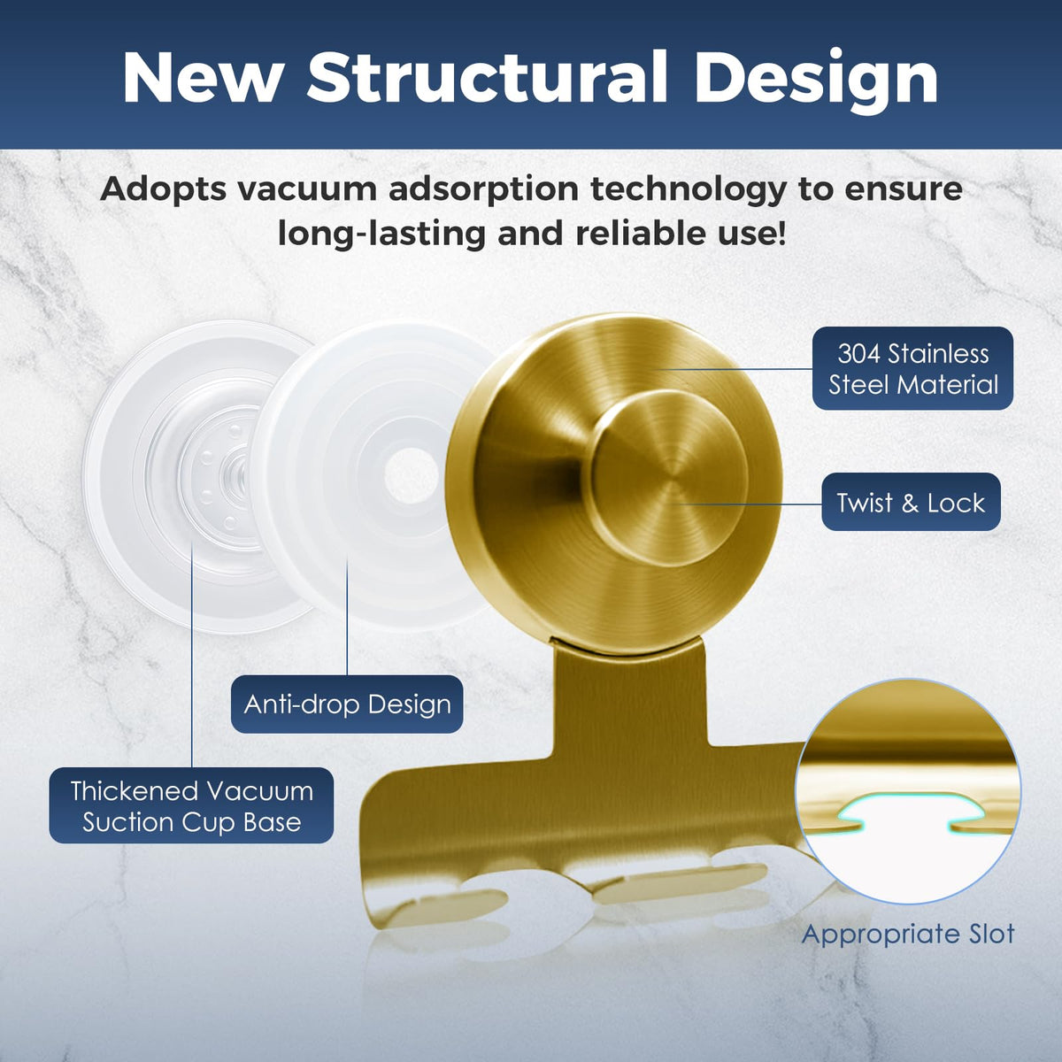 WingWider double-hook, tool-free installation shown on glass surface without damage