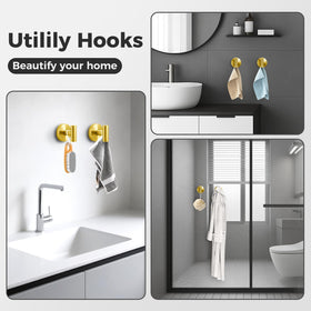 WingWider gold pack four-packs add stylish, durable hooks to bathrooms.