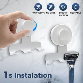 WingWider suction cup hook holds towels securely on smooth shower surfaces.