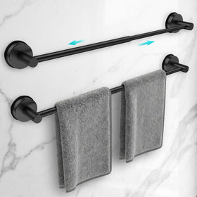 WingWider towel bar wall-mount in matte black, adjustable for versatile bathroom storage.