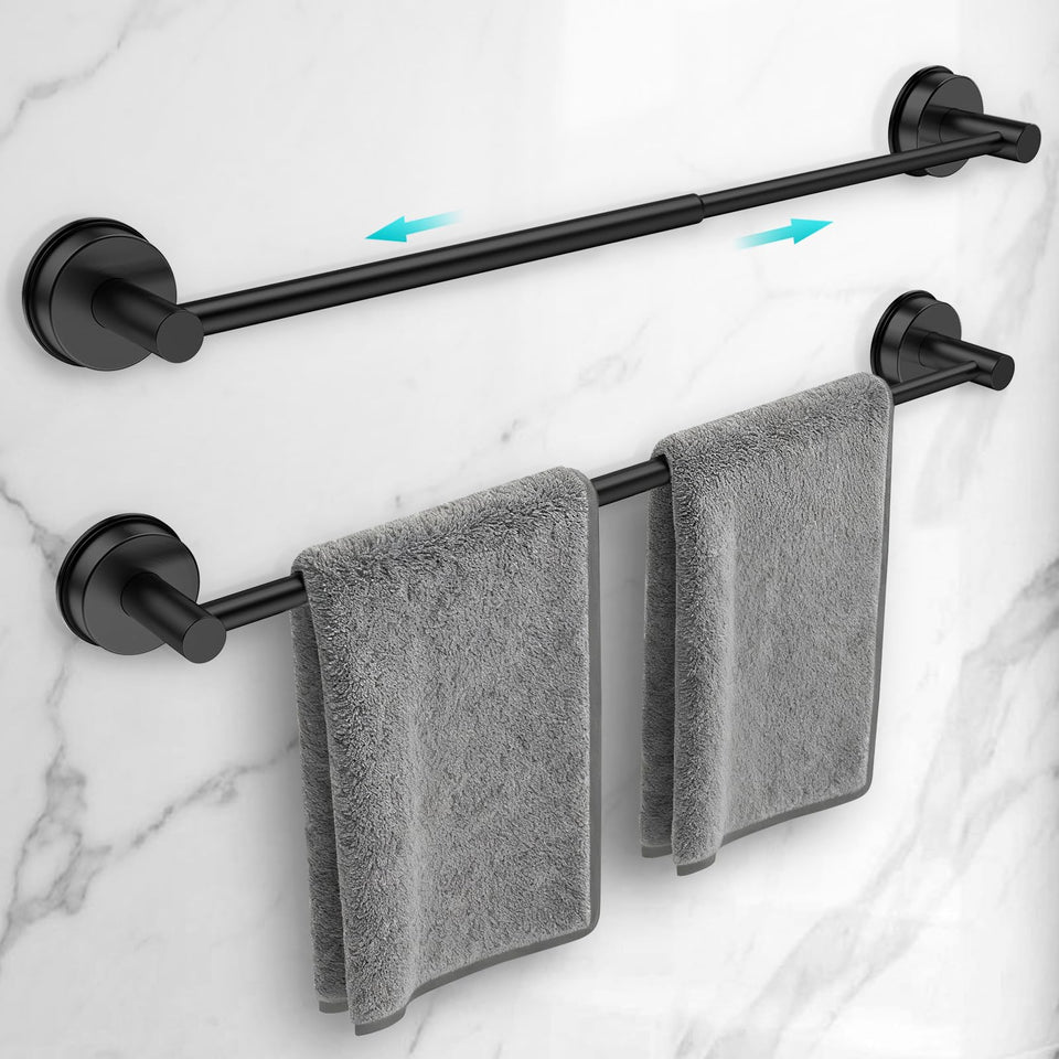 WingWider towel bar wall-mount in matte black, adjustable for versatile bathroom storage.