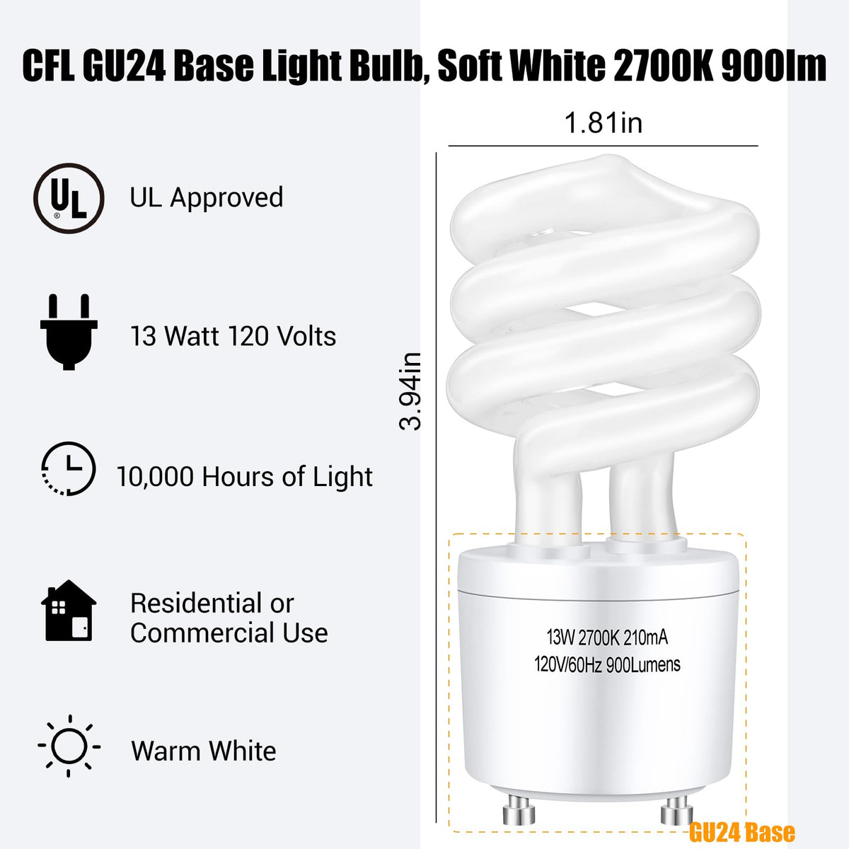 Winkcao 13W spiral design demonstrates compact energy-saving bulb form.