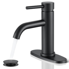 WINKEAR black bathroom faucet with single-hole design for compact vanity