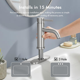 WINKEAR brushed-nickel faucet panel installation for versatile 1 or 3-hole setups
