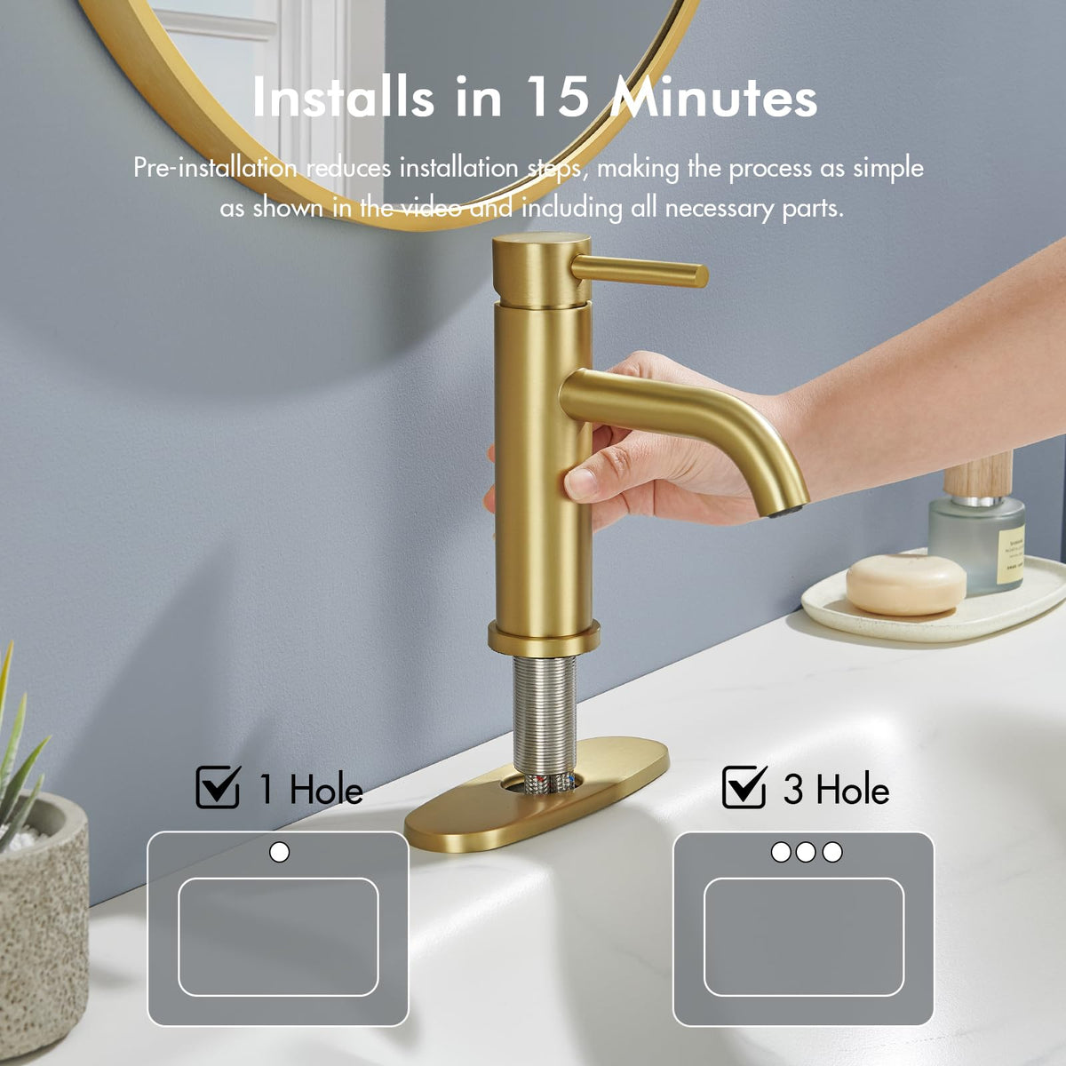 WINKEAR gold faucet pop-up drain close-up for easy waste management.