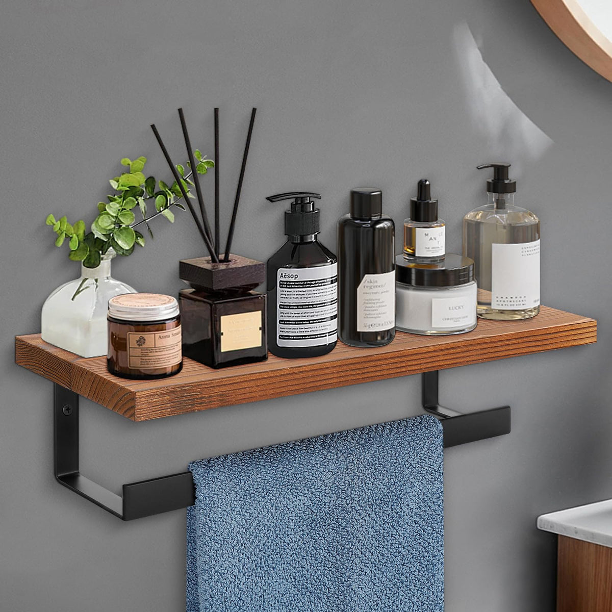 Winmien bathroom organization towel holder keeps essentials tidy.