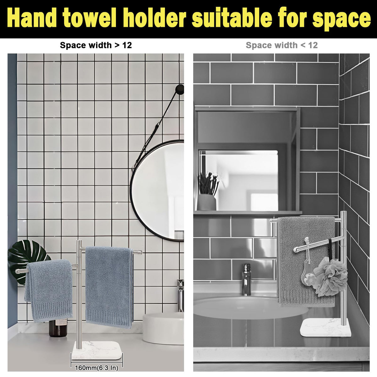 Brushed nickel finish detail on Winmien towel holder adds modern shine