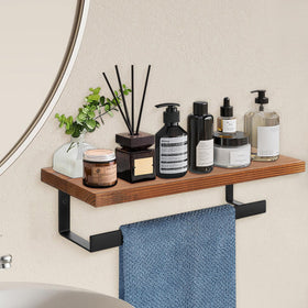 Winmien towel ring with wooden shelf offers convenient surface for small items.