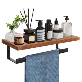 Winmien wooden shelf with matte black finish provides sturdy towel support.