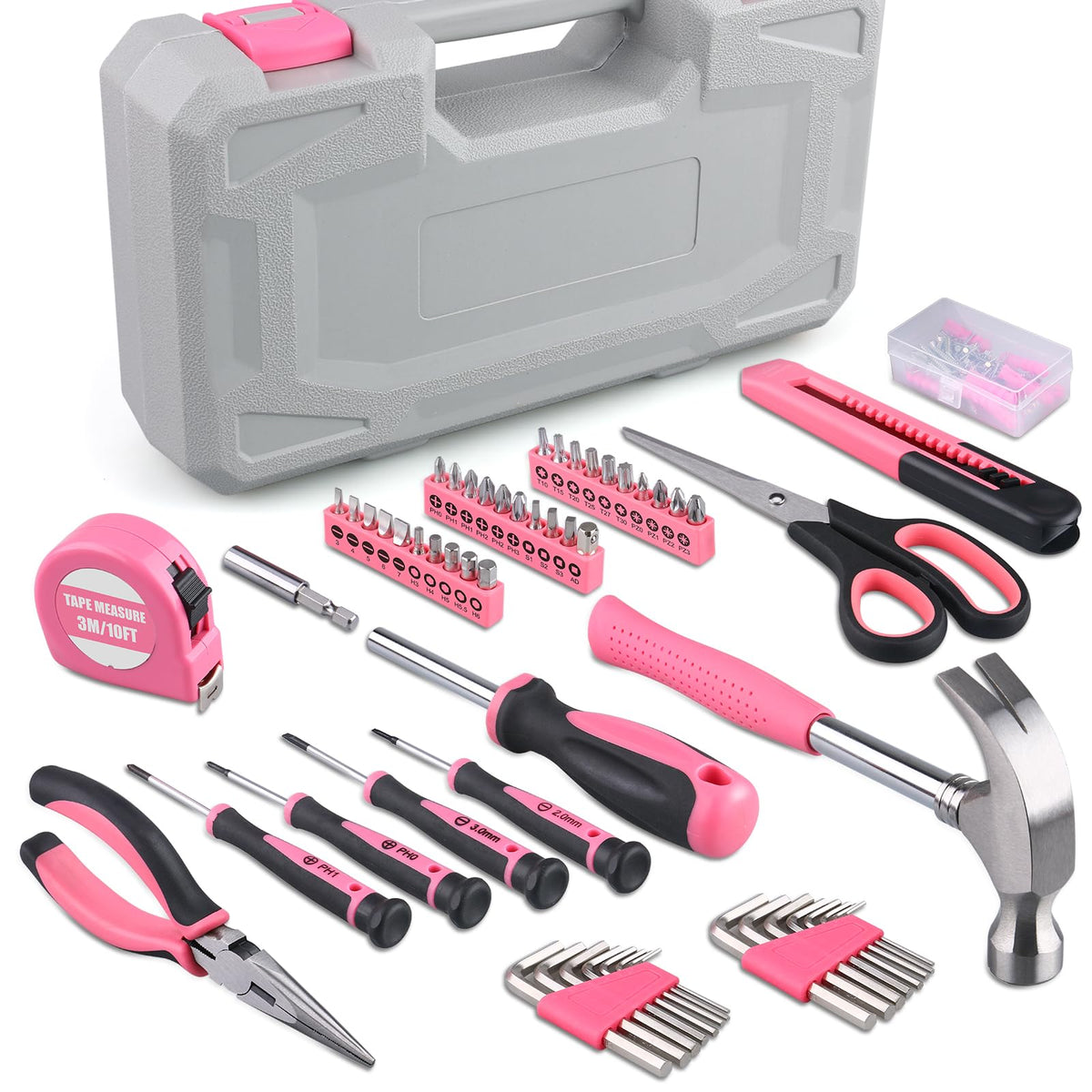 WINNER 150-piece pink tool kit case open for quick DIY projects.