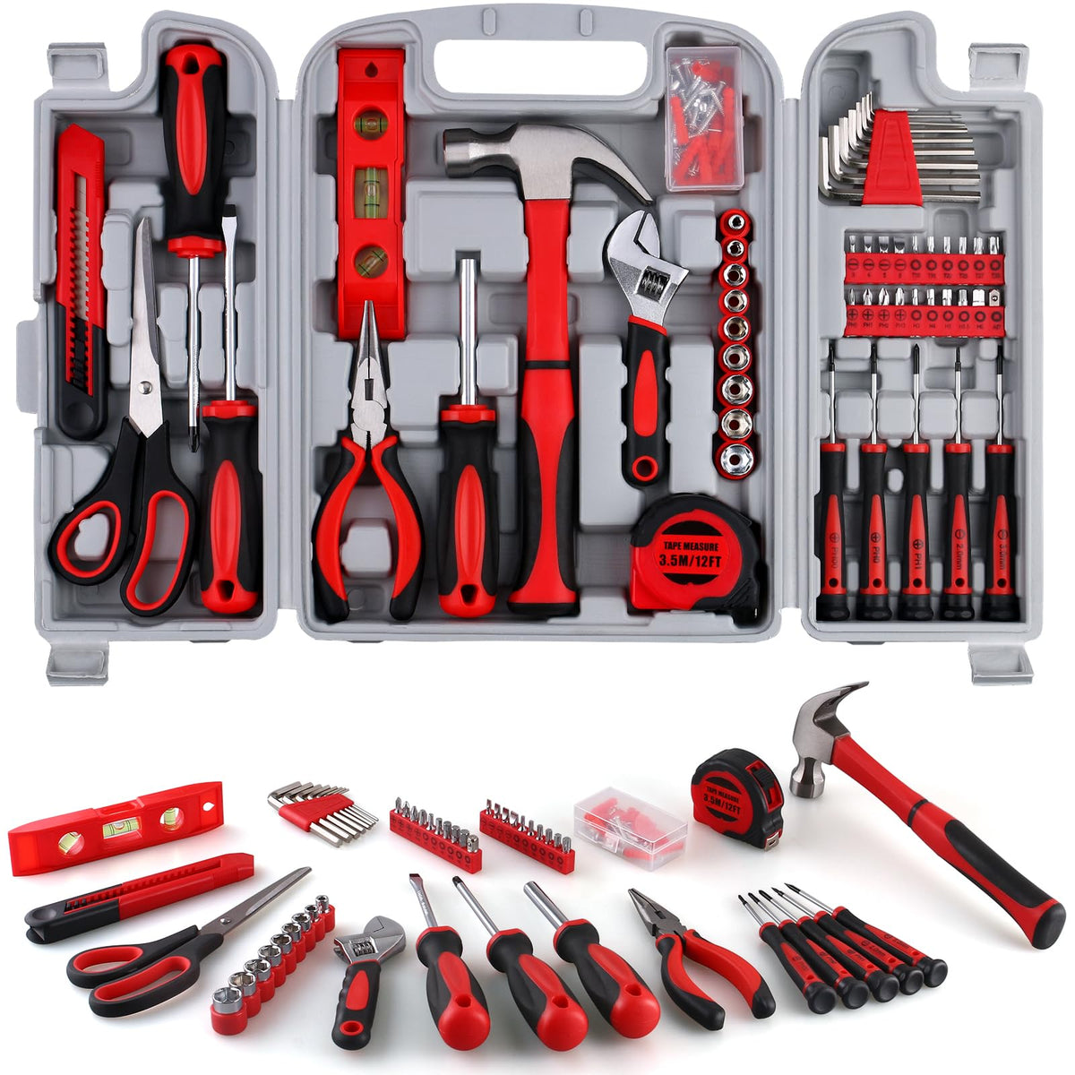 WINNER 156-piece tool kit in foldable case, ideal for home repairs and quick projects.