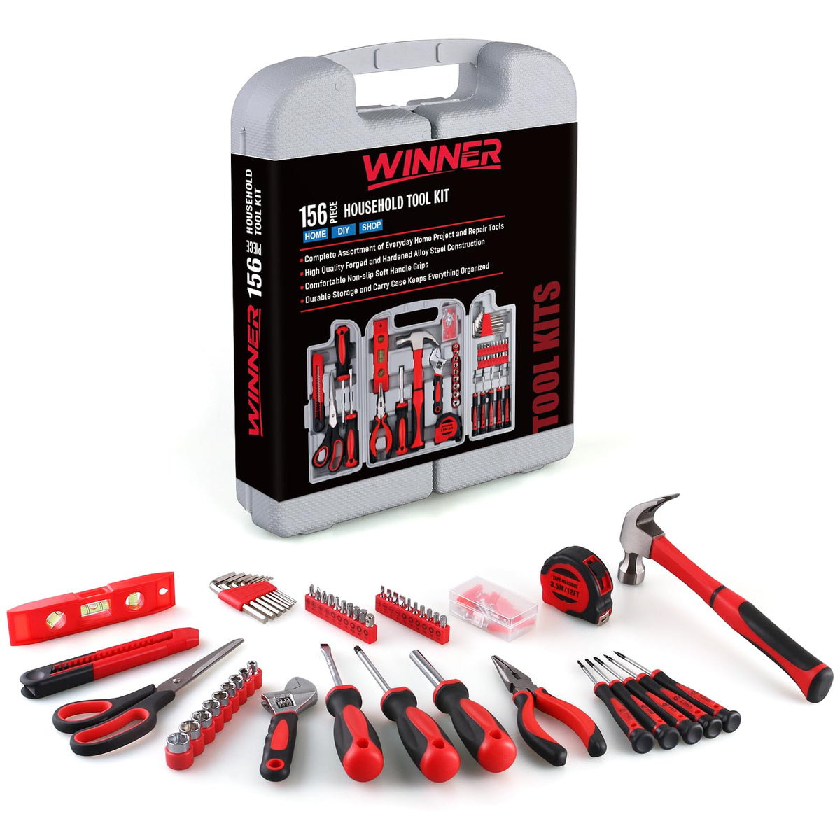 WINNER hammer, pliers, and bits set for reliable DIY tasks around the home.
