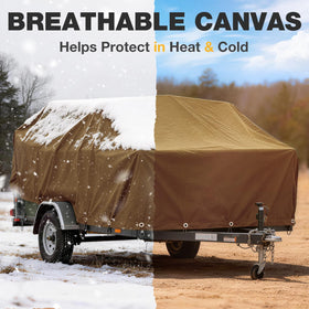 Winpull tarp reinforced corners emphasize reliable tension in windy conditions.