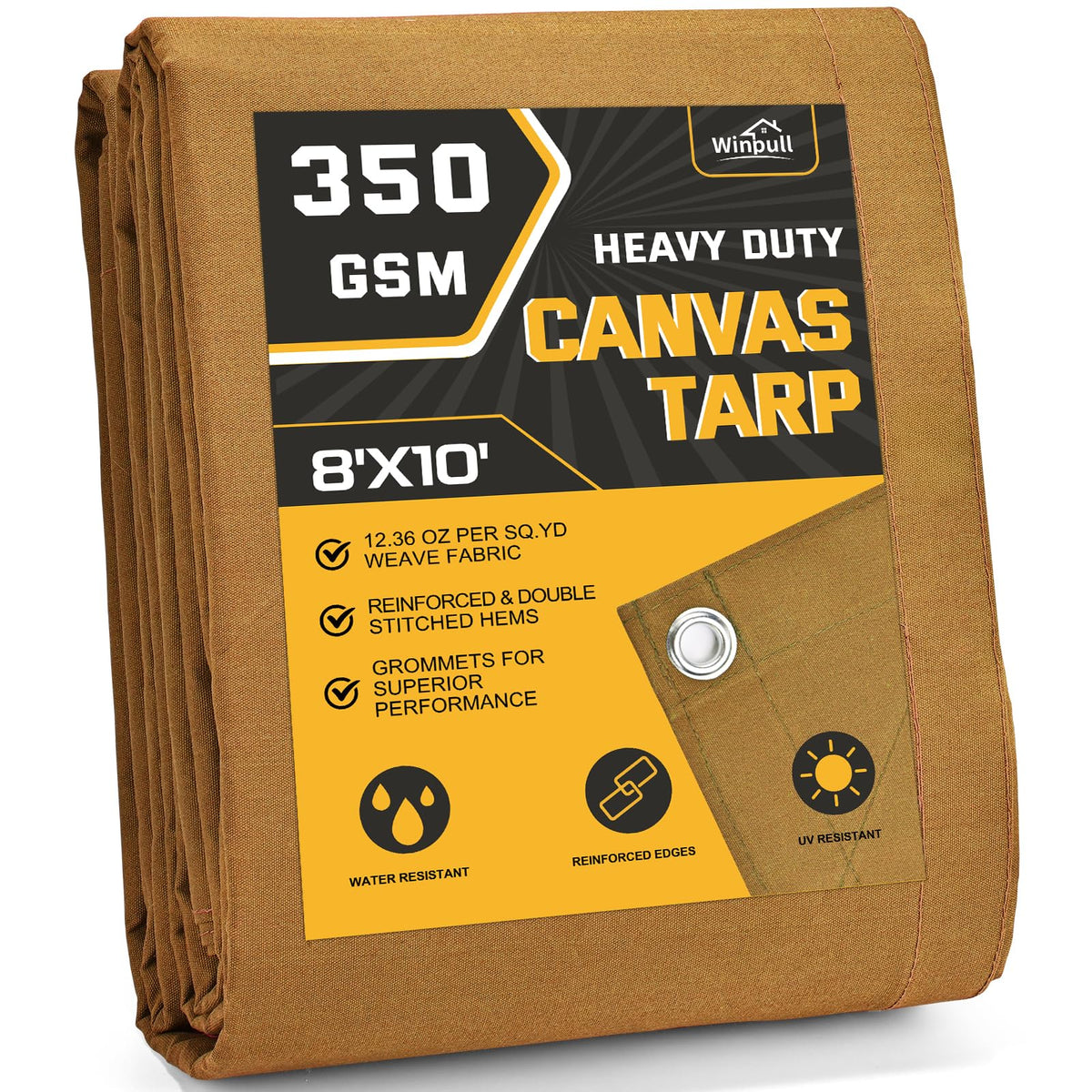 Winpull heavy duty tarp front view with rustproof grommets for outdoor protection.