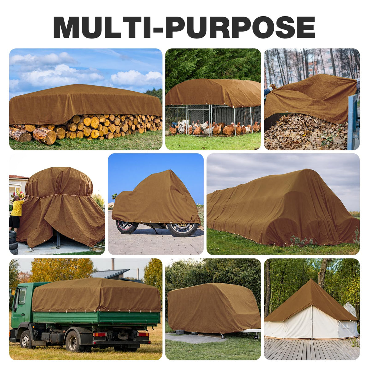 Winpull tarp 8x10 side view showing reinforced corners for durability.
