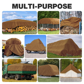 Winpull tarp 8x10 side view showing reinforced corners for durability.