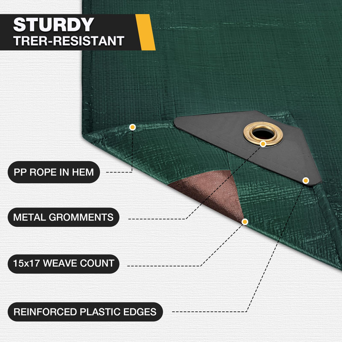 Winpull tarp edge reinforcement closeup shows tear resistance along all sides