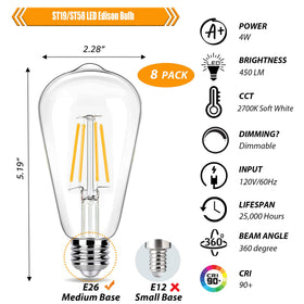 winsaLED ST19 bulbs with E26 base emit a soft 2700K glow for cozy bedrooms