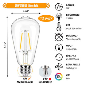 winsaLED 2W LED bulb with E26 base showing 25W equivalent brightness
