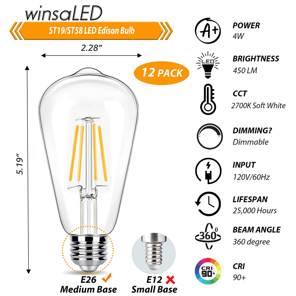 winsaLED ST19 vintage Edison bulb enhances decor with warm, inviting light