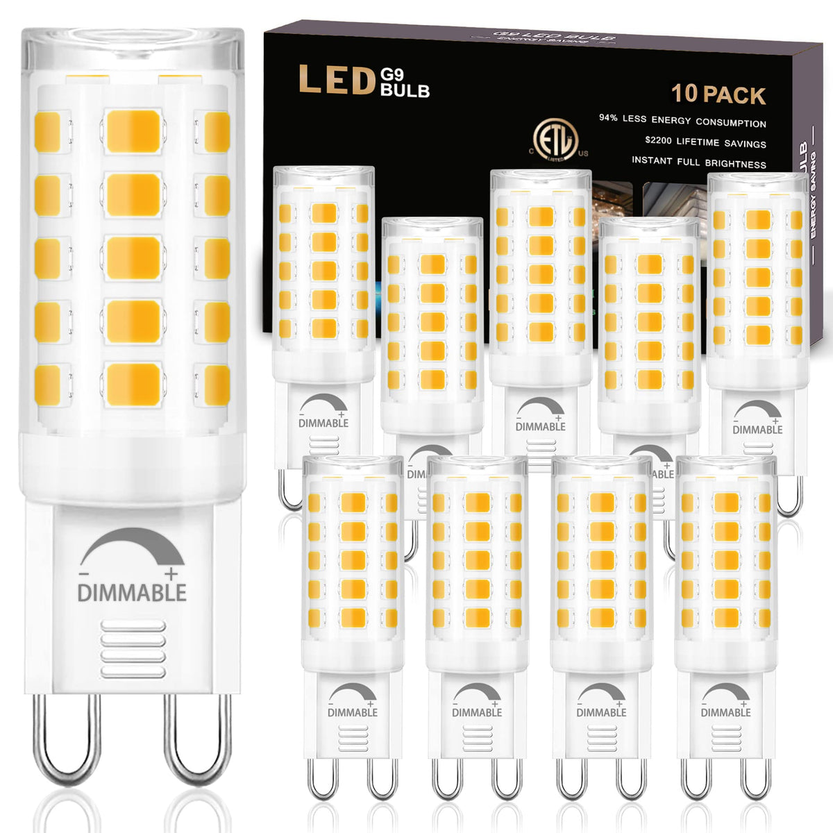Winshine 10-pack dimmable G9 LED bulbs deliver 3000K warm white lighting.