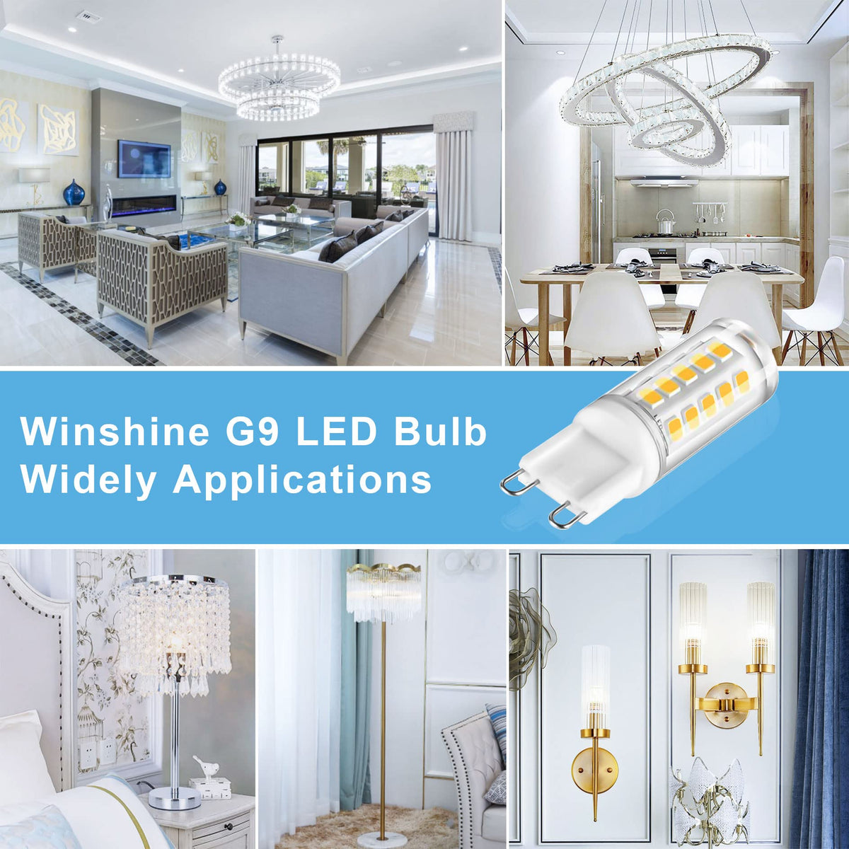 Winshine G9 LED daylight 6000K bulb for bright, glare-free rooms and natural-looking interiors.