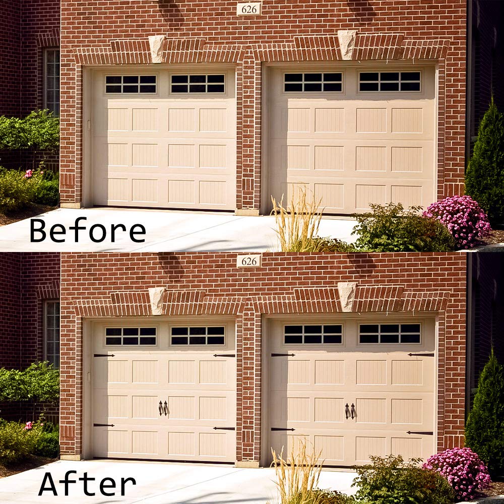 WINSOON carriage handle pair mounted on a wood door for rustic curb appeal.