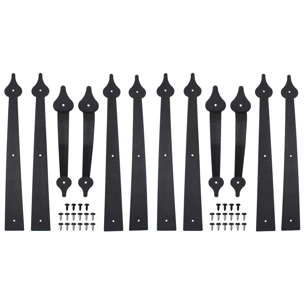 WINSOON garage door hinges close-up, sturdy black metal for durable carriage-style decor.