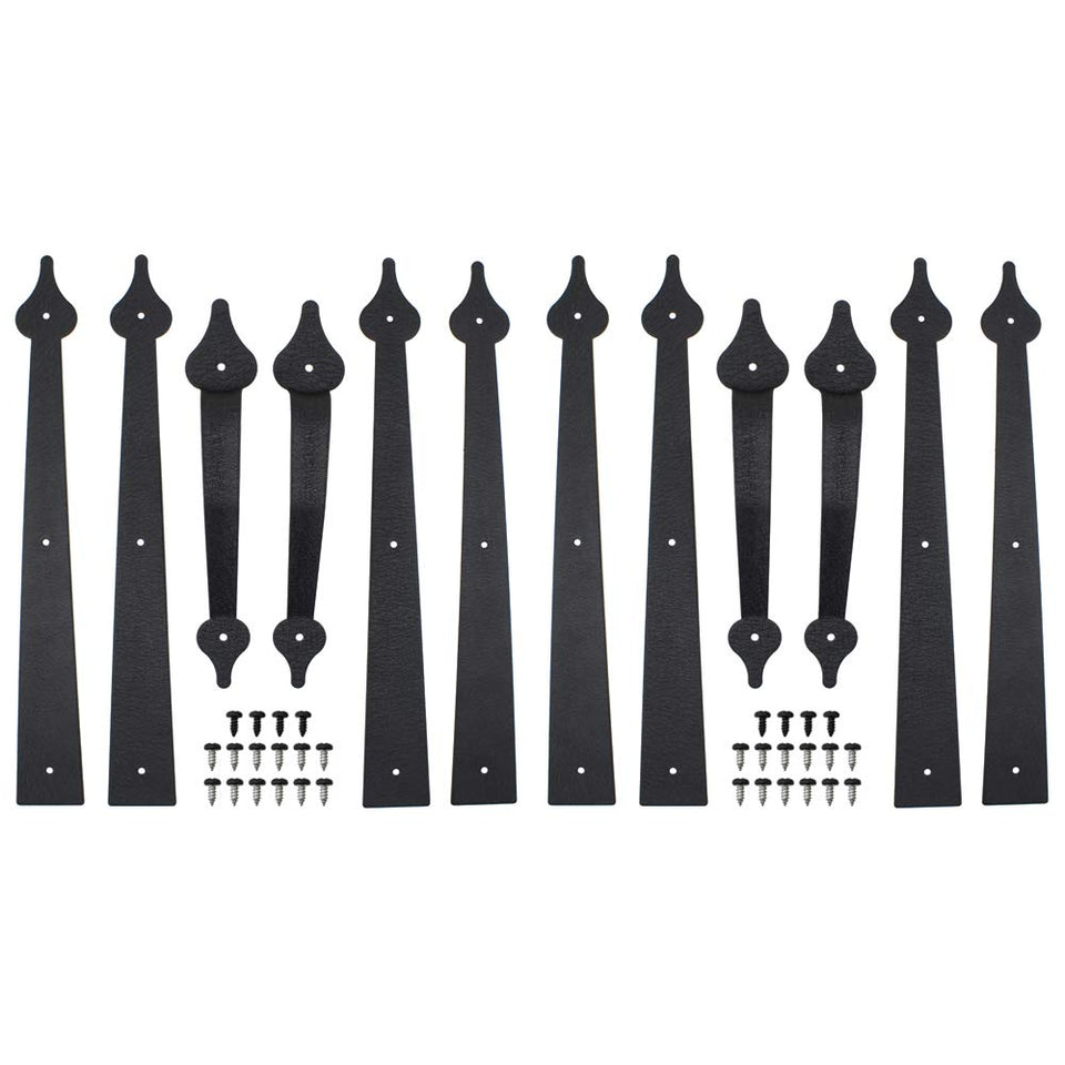 WINSOON garage door hinges close-up, sturdy black metal for durable carriage-style decor.