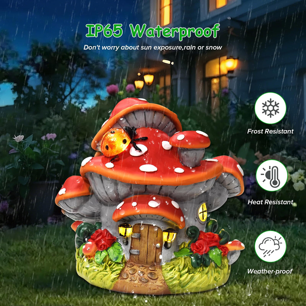 WINTS solar mushroom house roses and ferns close-up reveals decorative detail