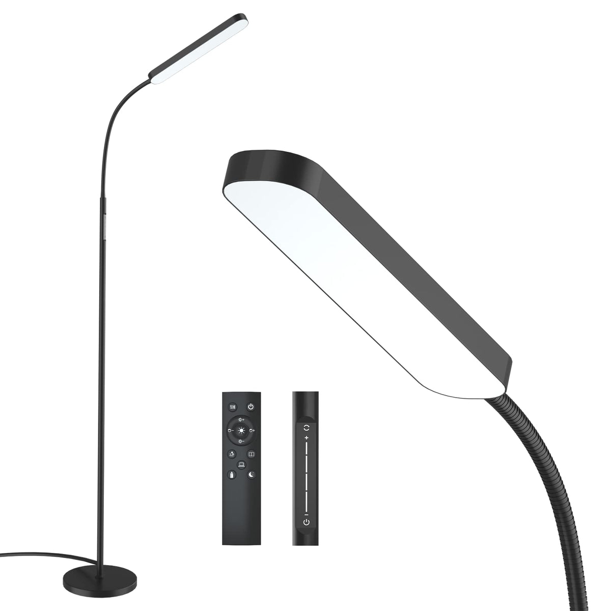 Wio-Mio floor lamp with remote control for easy brightness adjustments.