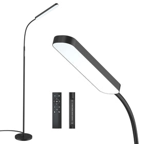 Wio-Mio floor lamp with remote control for easy brightness adjustments.