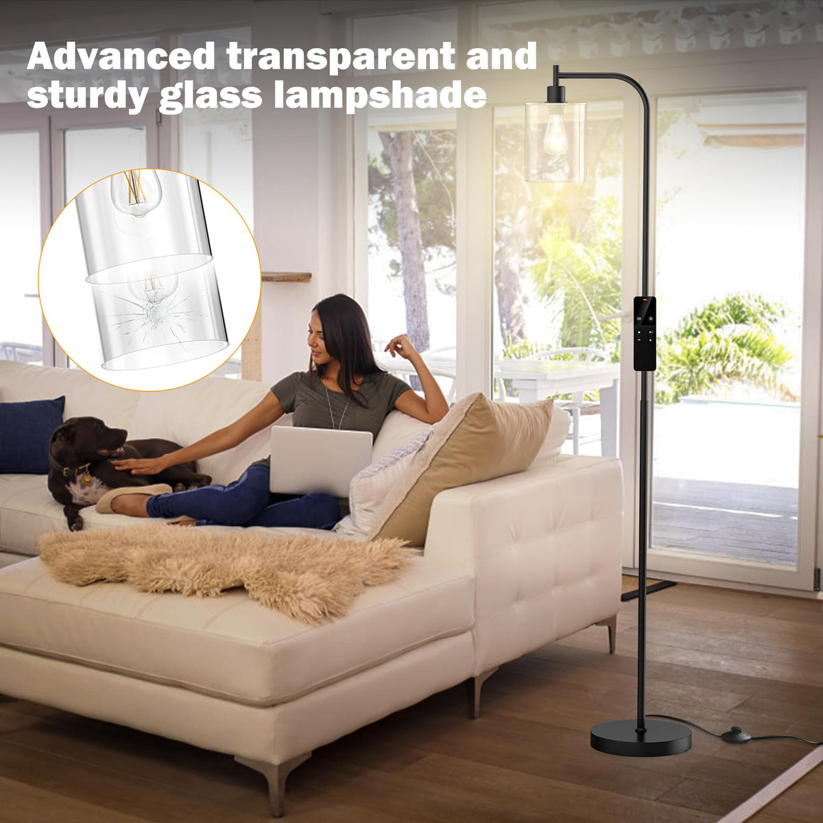 Wio-Mio floor lamp showing remote control for convenient operation