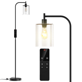 Wio-Mio industrial floor lamp with glass shade in black finish offering soft ambient light