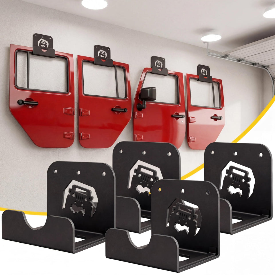 WIPHANY 4pc removable door hanger demonstrates wide adaptability for Jeep doors and garage storage.