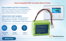 WirelessFinest 2000mAh backup battery batt1x with connectors enables plug-and-play replacement.