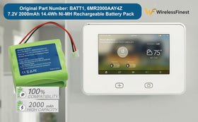 WirelessFinest 2000mAh backup battery for Go Control panel maintains security system operation.