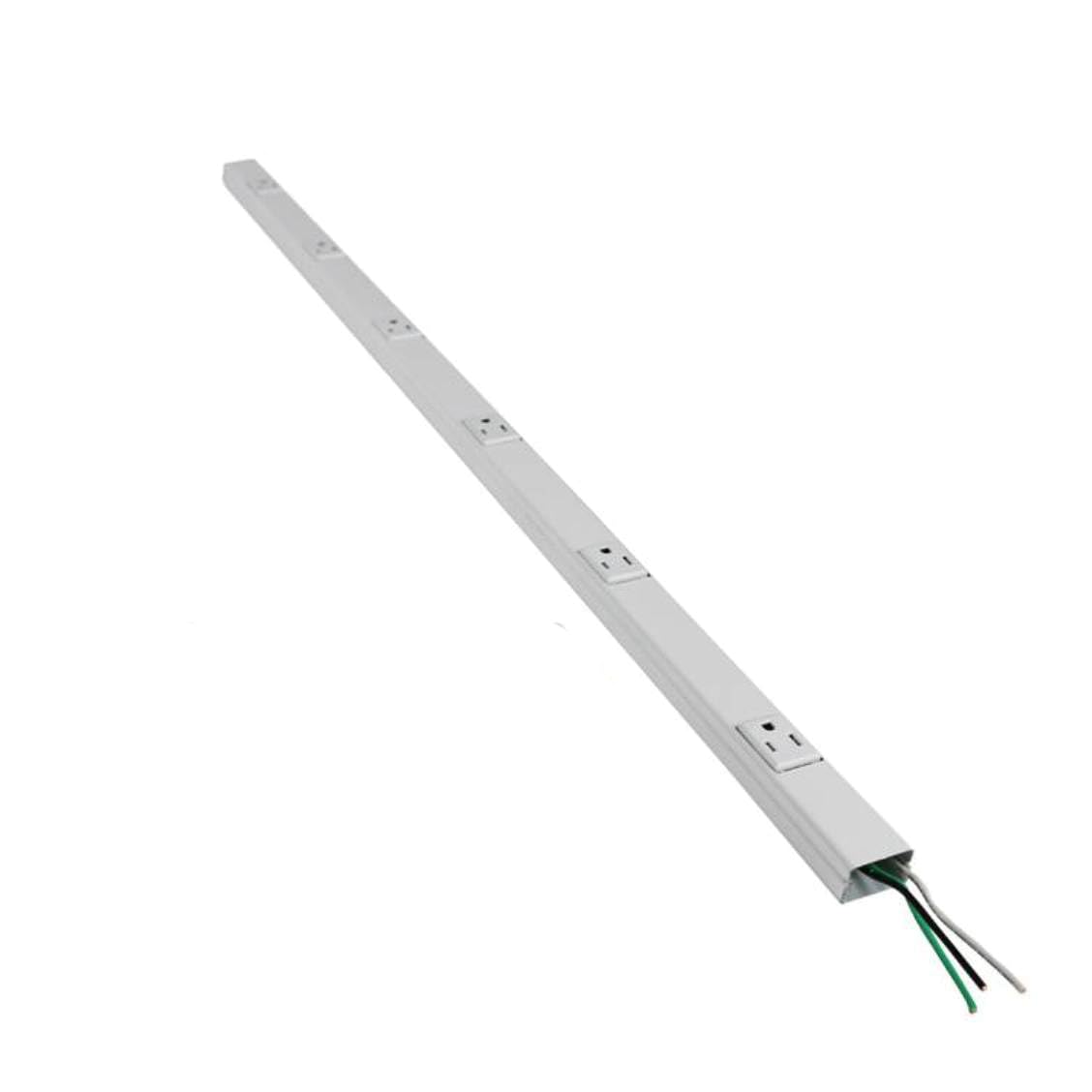 Wiremold WH20GB306TR 3ft white power strip in compact desk setup for easy outlet access