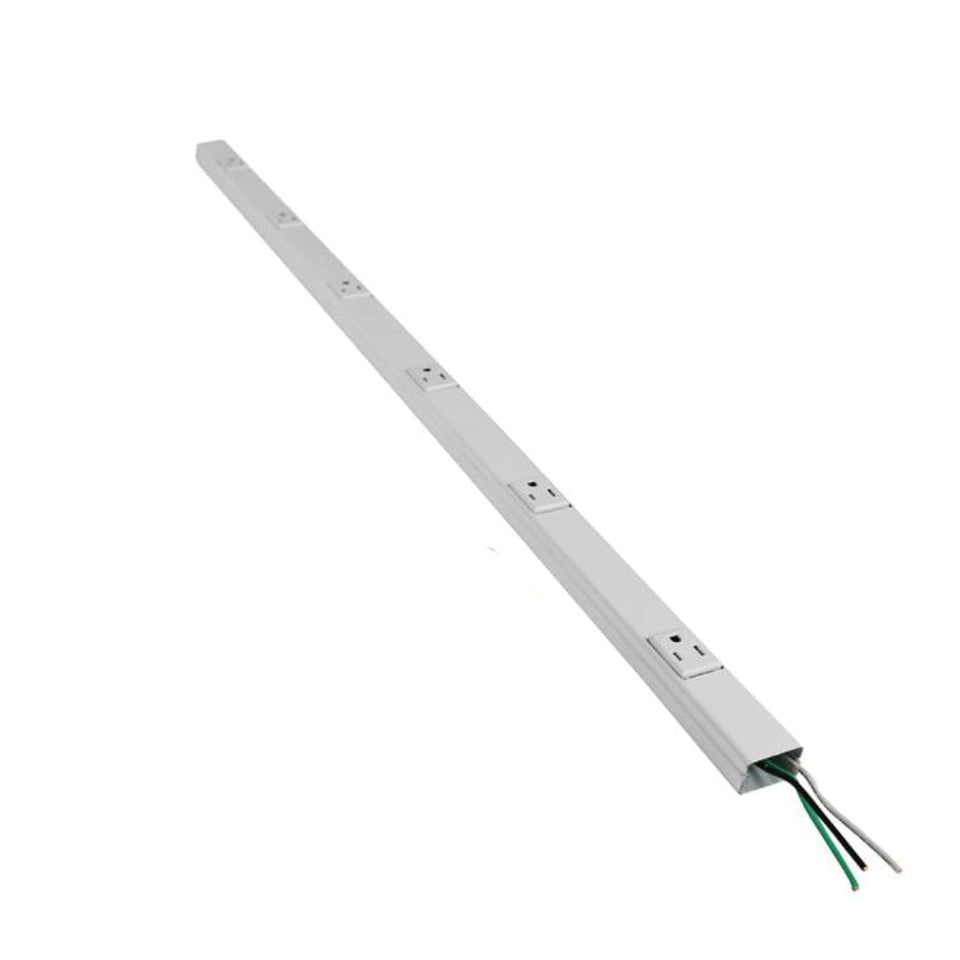 Wiremold WH20GB306TR 3ft white power strip in compact desk setup for easy outlet access