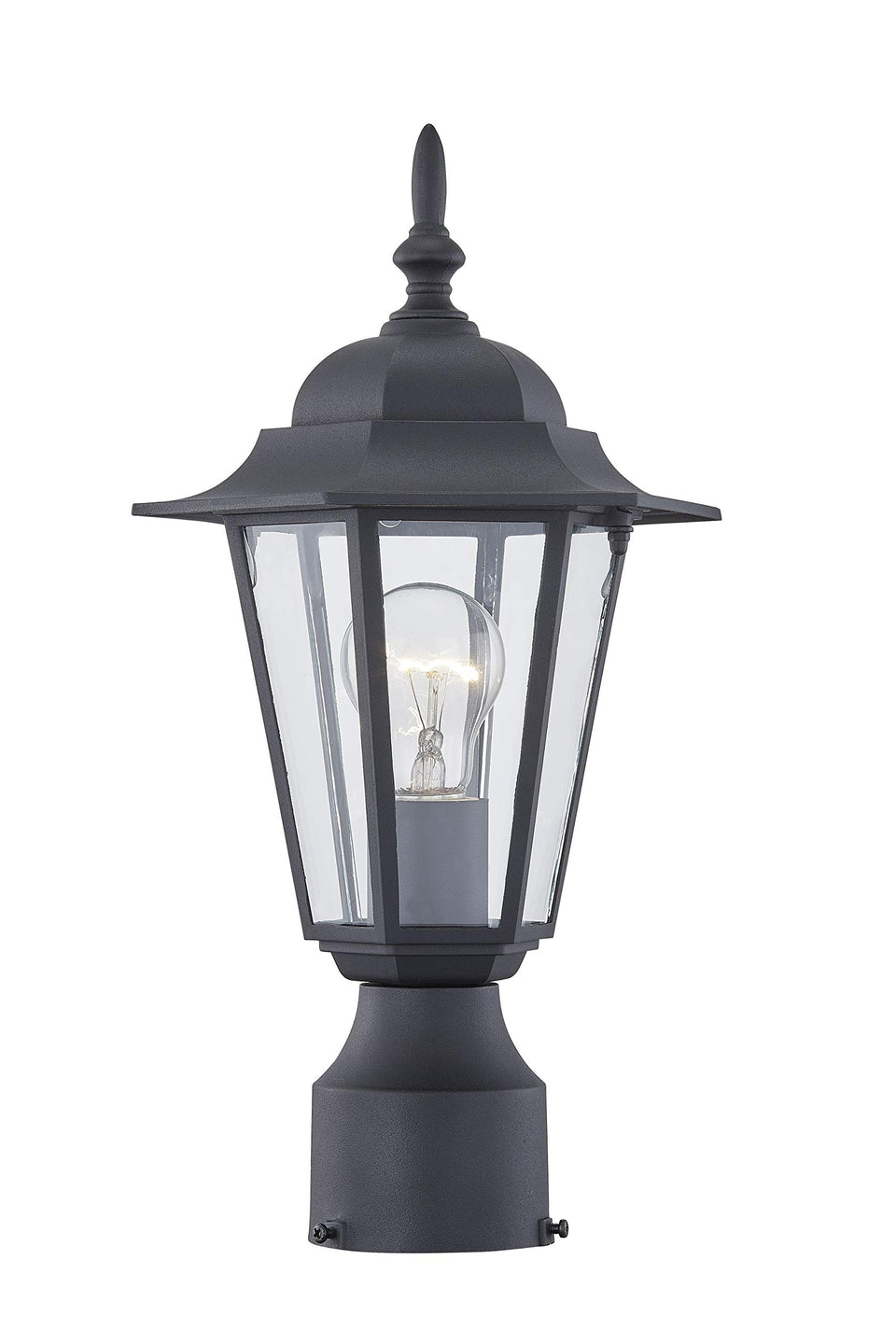 WISBEAM outdoor post light front view enhances curb appeal with sleek black finish.