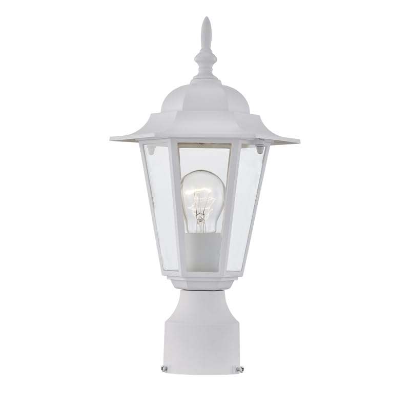 WISBEAM white outdoor post light, angle view highlights pathway illumination