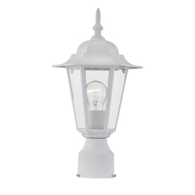 WISBEAM white outdoor post light, angle view highlights pathway illumination