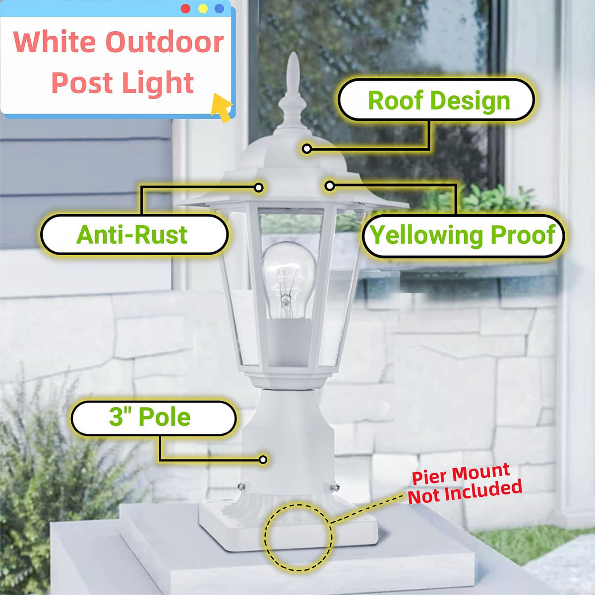 WISBEAM white post light front view shows modern curb appeal