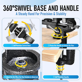 Wiselifetech Table Vice rust-resistant cast steel for durable clamping