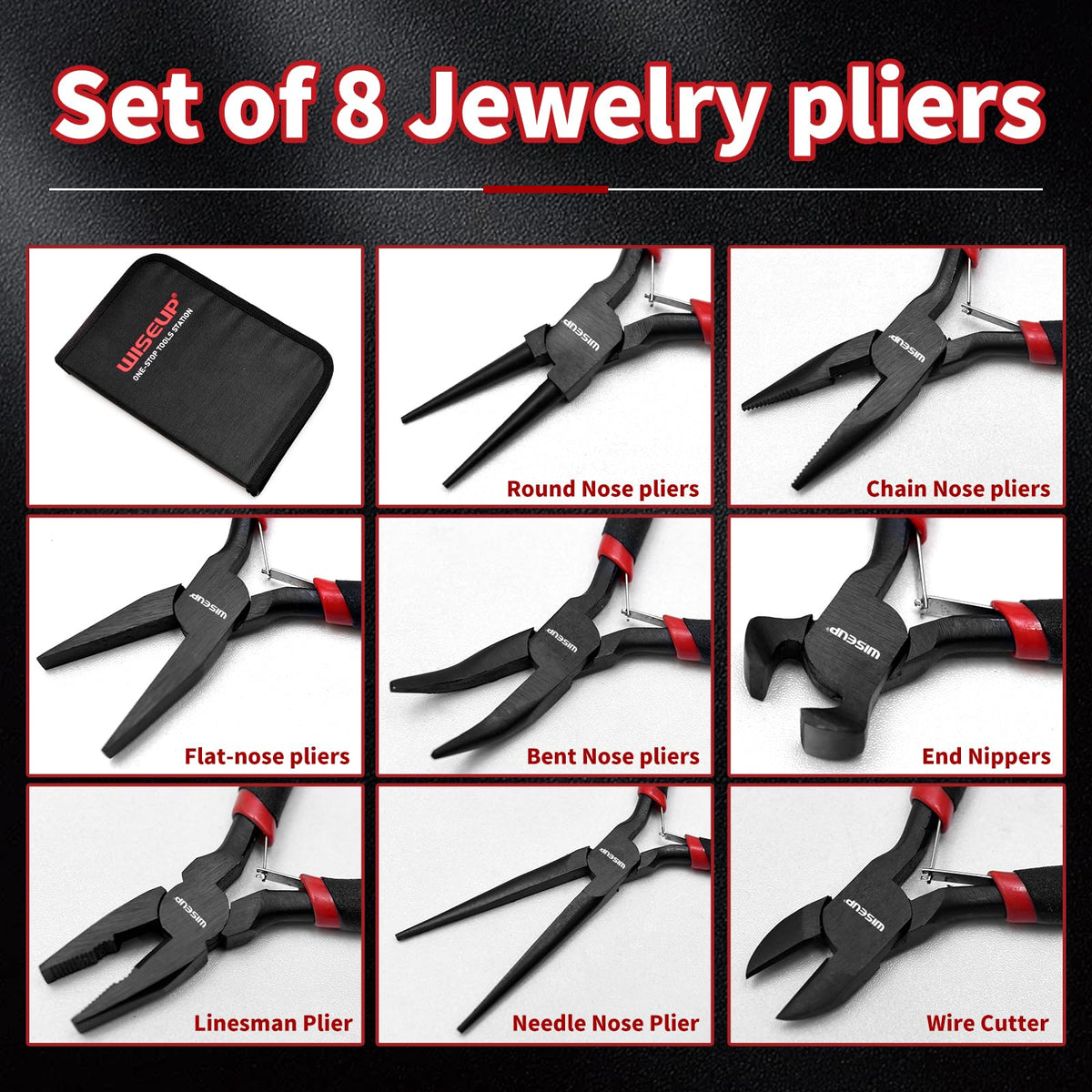 WISEUP mini long-nose pliers reach tight spots with a strong grip.